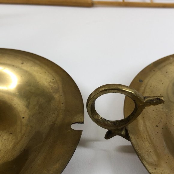 Vtg Brass Interlocking Candleplate Candlestick - Picture 4 of 8